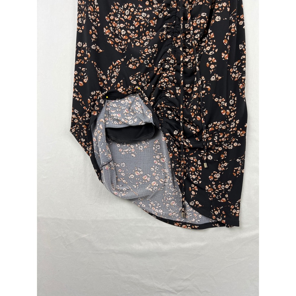 White House Black Market Midi Skirt Womens Size M Black Floral Ruched Front Slit - Picture 3 of 8